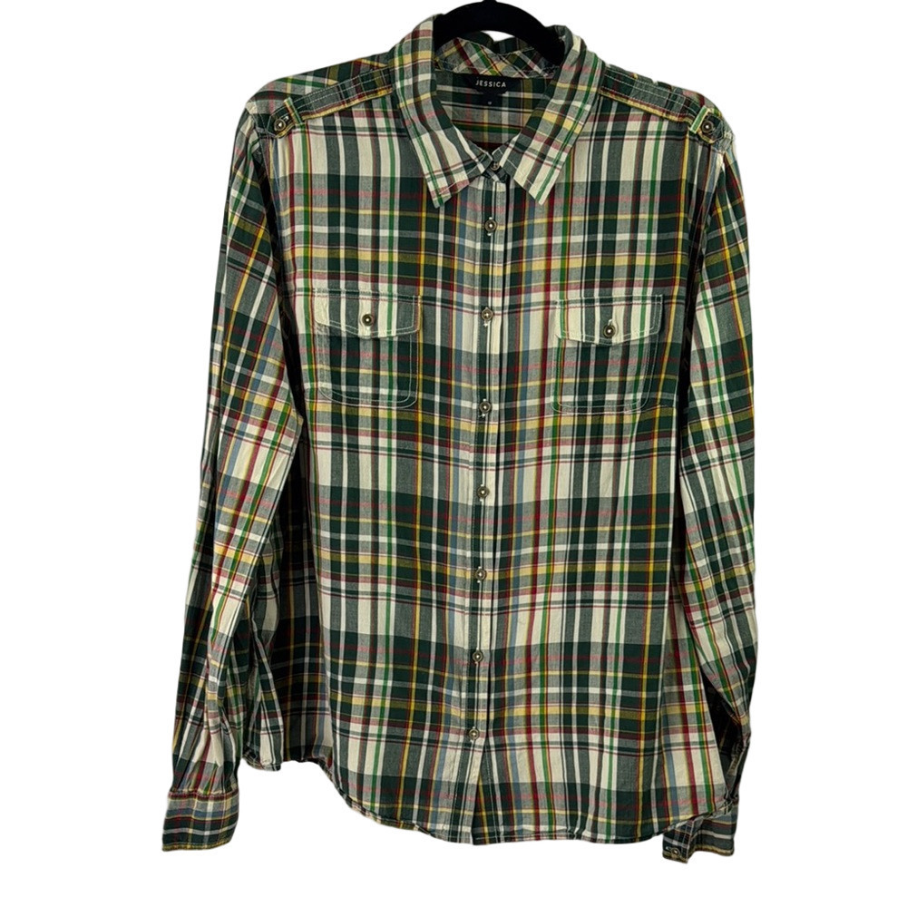 Vintage Jessica Green Plaid Casual Button Down Shirt